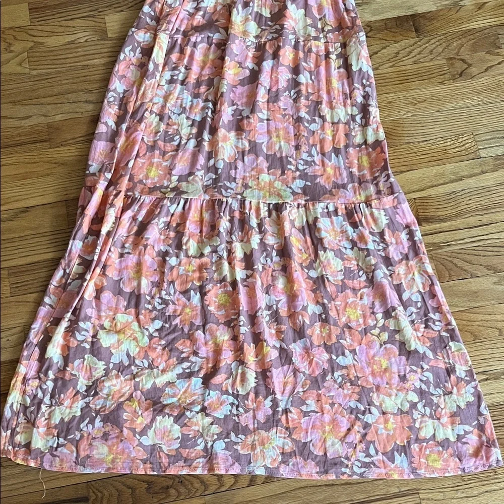 Pink Rose Rust Floral Maxi Skirt with Pink and Cream Blooms